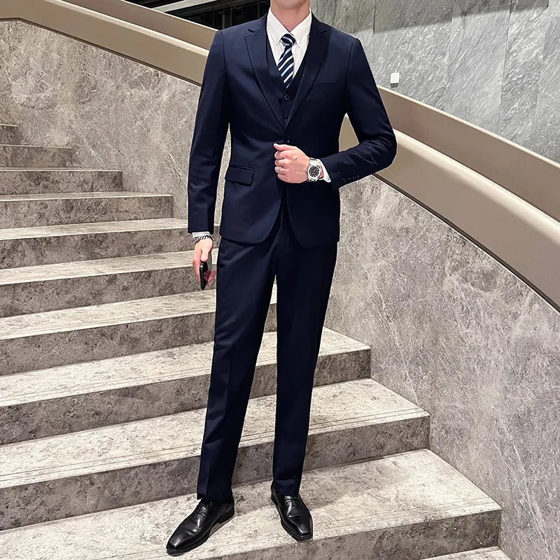 Men's Business Casual Professional Dress (suit + Vest + Trousers) Slim-fit Groom Best Man Wedding Three-piece Dress Trend fabbinventora.com