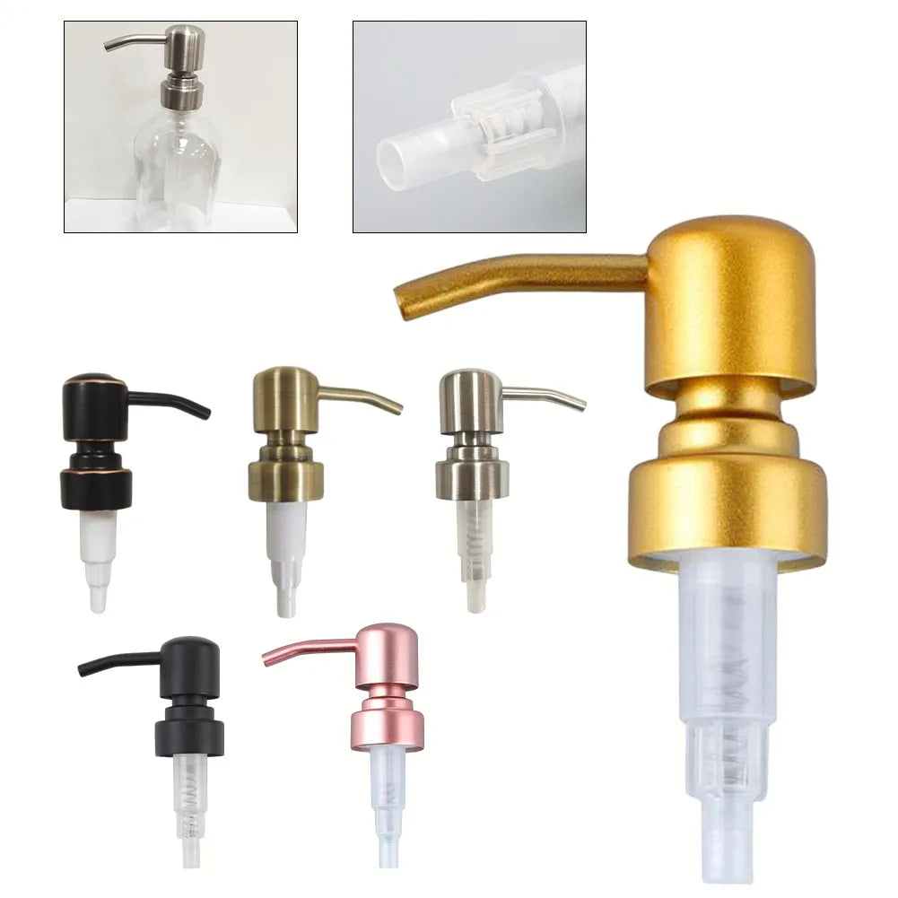 Stainless steel push dispenser head for soap lotion shampoo use pump