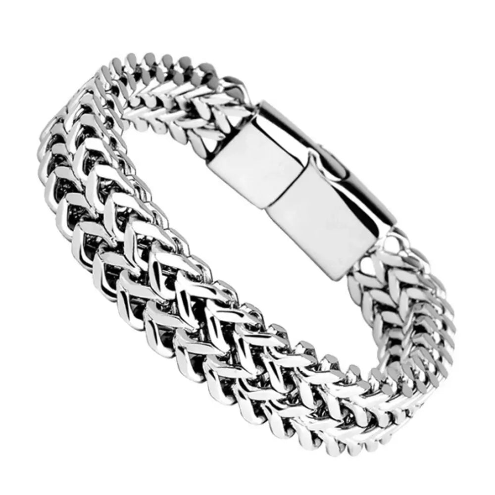 Stainless Steel Braided Double Row Front and Rear Fish Scale Alloy Magnetic Buckle Bracelet with Keel Jewelry New Model fabbinventora.com