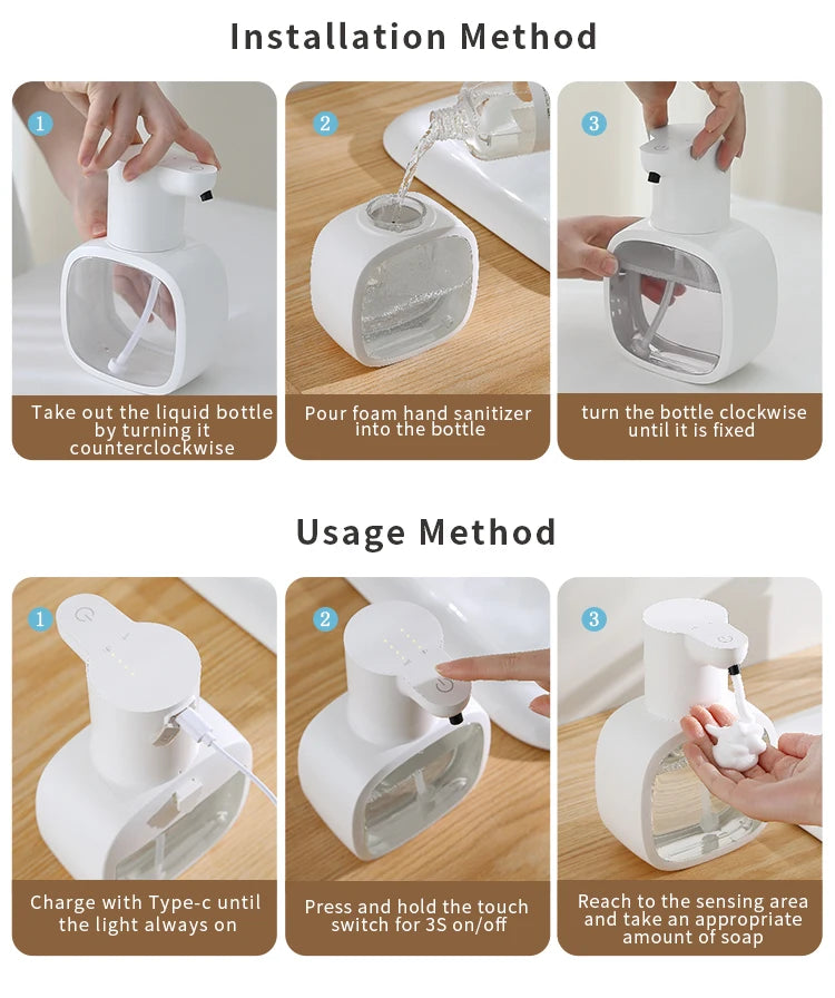 Wall mounted automatic foam soap dispenser with sensor and rechargeable battery