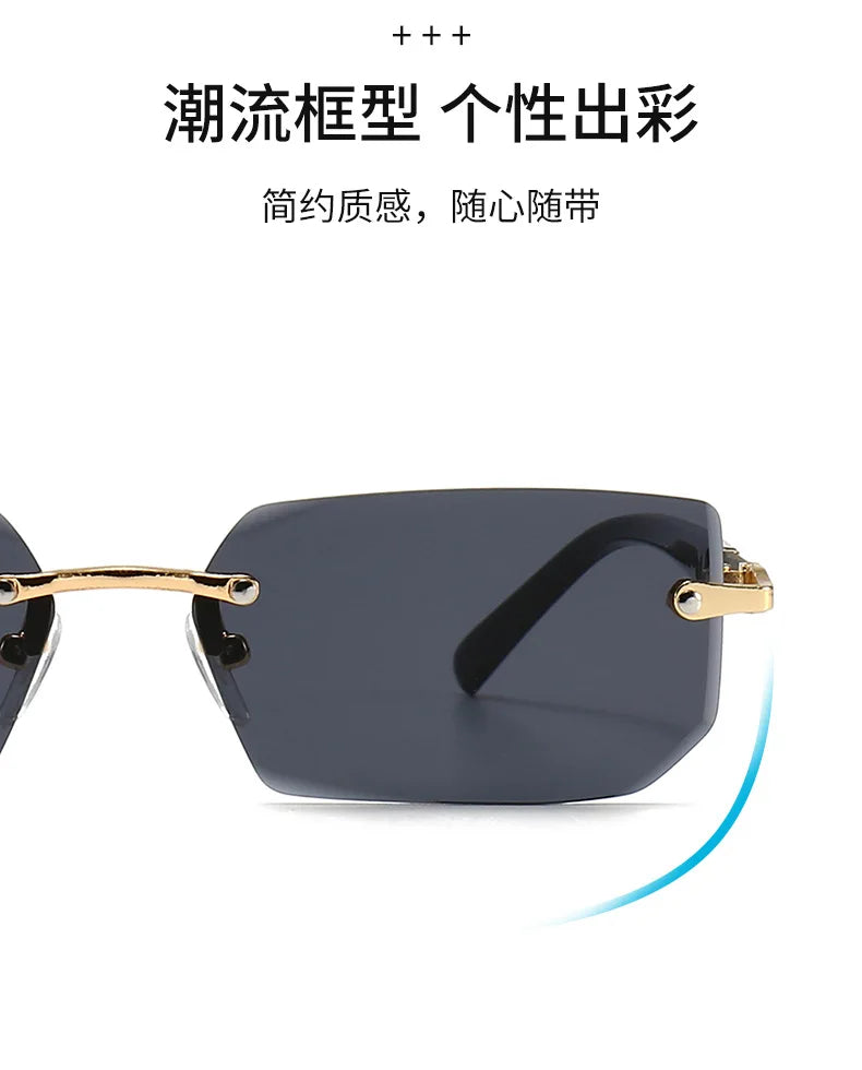 Rimless Sunglasses Rectangle Fashion Popular Women Men Shades Small Square Sun Glasses For Female Male Summer Traveling Oculos fabbinventora.com