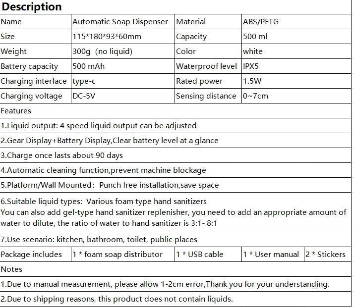 New Wall Mounted Automatic Soap Dispenser Foam Smart Hand Washing Machine 500ml Liquid Rechargeable Bathroom Induction Sensor fabbinventora.com