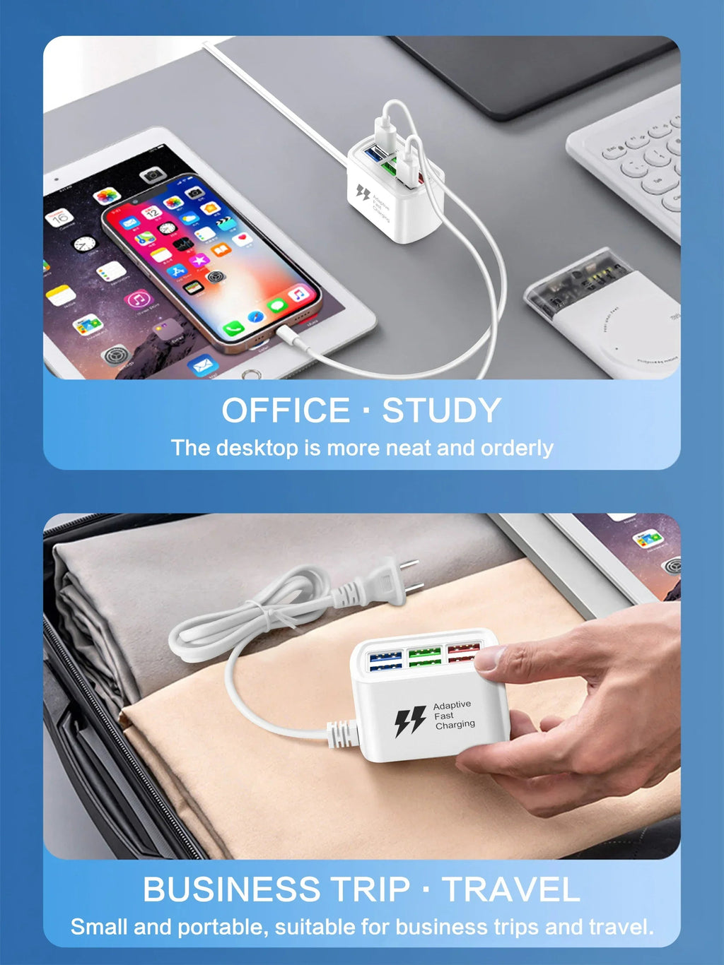 Fast USB Charger 6 in 1 Power Strip Desktop Charging Station Fast Charging 1m Cord USB HUB Adapter Socket for iPhone 16 Home fabbinventora.com