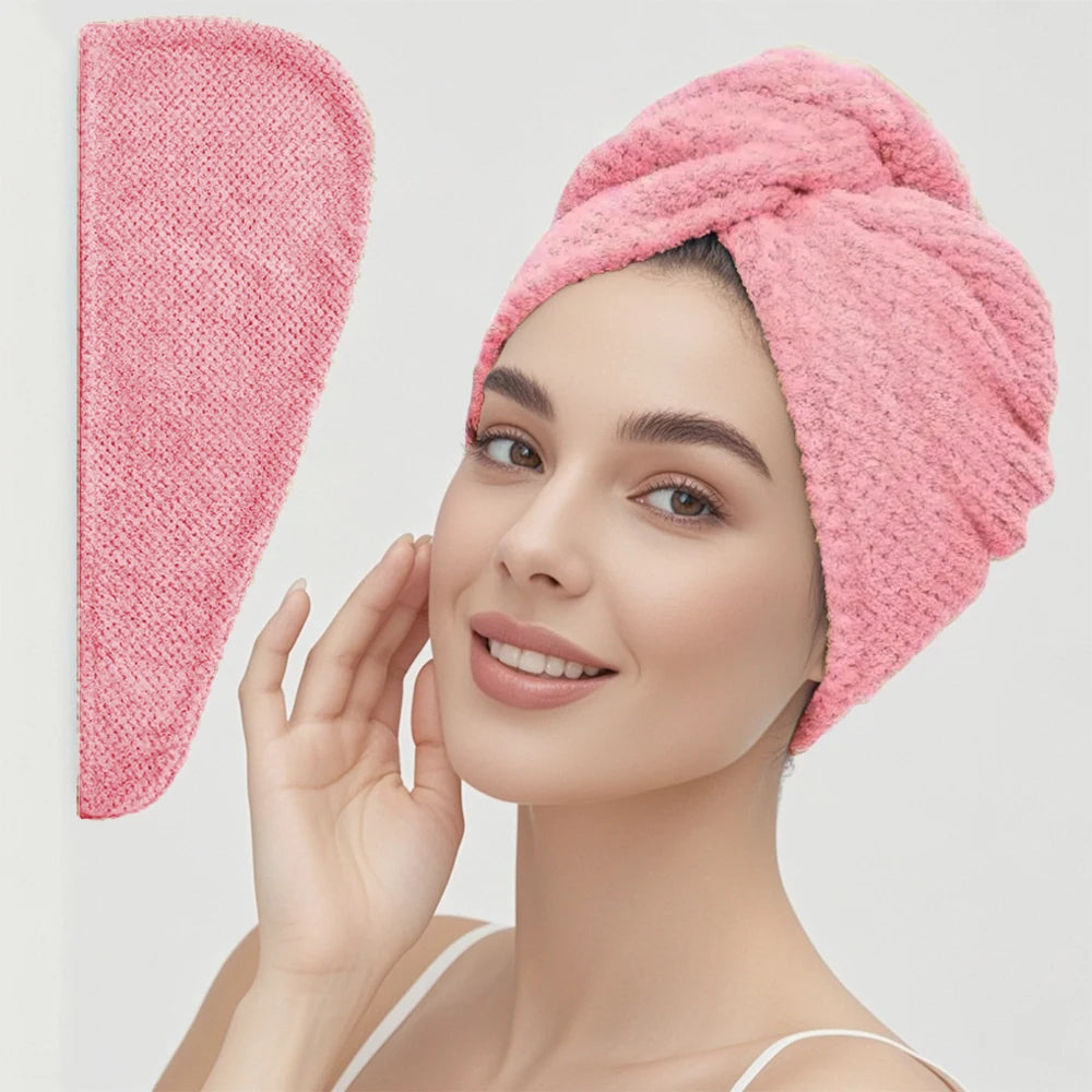 Solid color hair towel Textured dry hair cap 9.8 "X 25.5" absorbent hair towel wrap for button-down women fabbinventora.com