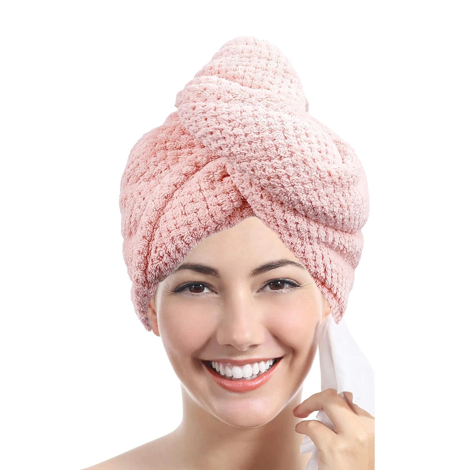 Solid color hair towel Textured dry hair cap 9.8 "X 25.5" absorbent hair towel wrap for button-down women fabbinventora.com