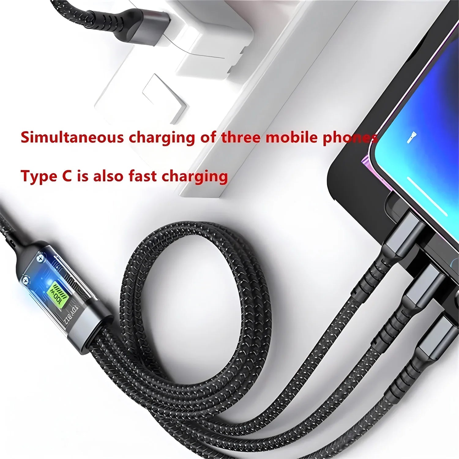 100W Fast Charging Cable Multi Charger Cable Nylon Braided Multiple USB Universal 3 in 1 Charging Cord Adapter with Type-C Micro fabbinventora.com
