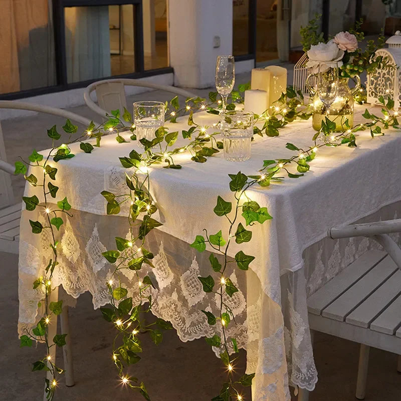 Flower Green Leaf String Lights Artificial Vine Fairy Lights Battery Powered Christmas Tree Garland Light for Weeding Home Decor fabbinventora.com