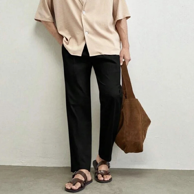 New Men's Drapey Dress Pants, Slightly Tapered, Loose Fit, Korean Style, Elegant and Casual, Solid Color, with a High-End Drape Effect fabbinventora.com