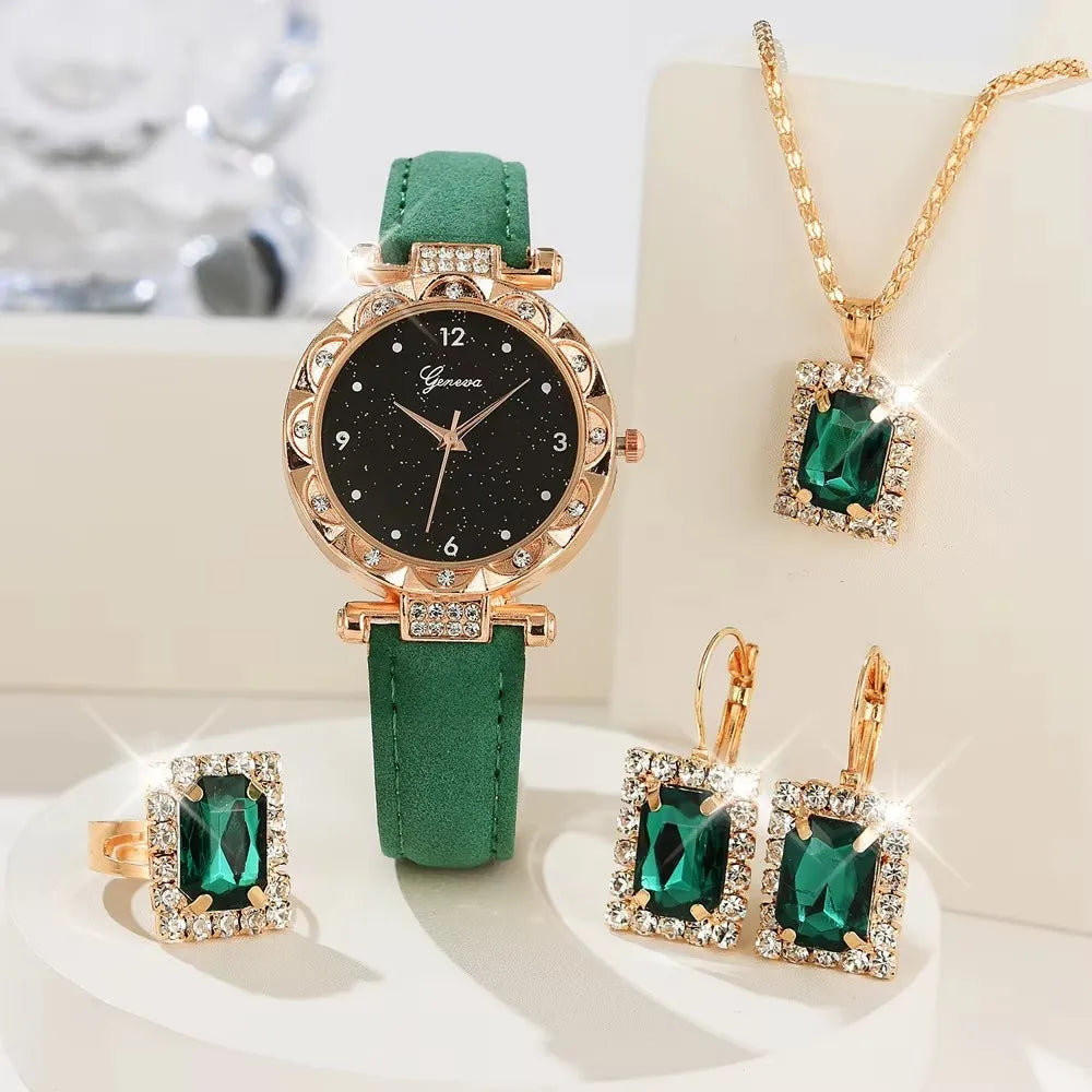 Womens Watches 5Pcs Set Luxury Rhinestone Women Fashion Elegant Wristwatch Quartz Watch For Girl WristWatch Bracelet Gift fabbinventora.com