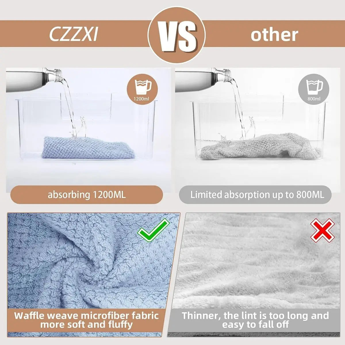 Solid color hair towel Textured dry hair cap 9.8 "X 25.5" absorbent hair towel wrap for button-down women fabbinventora.com