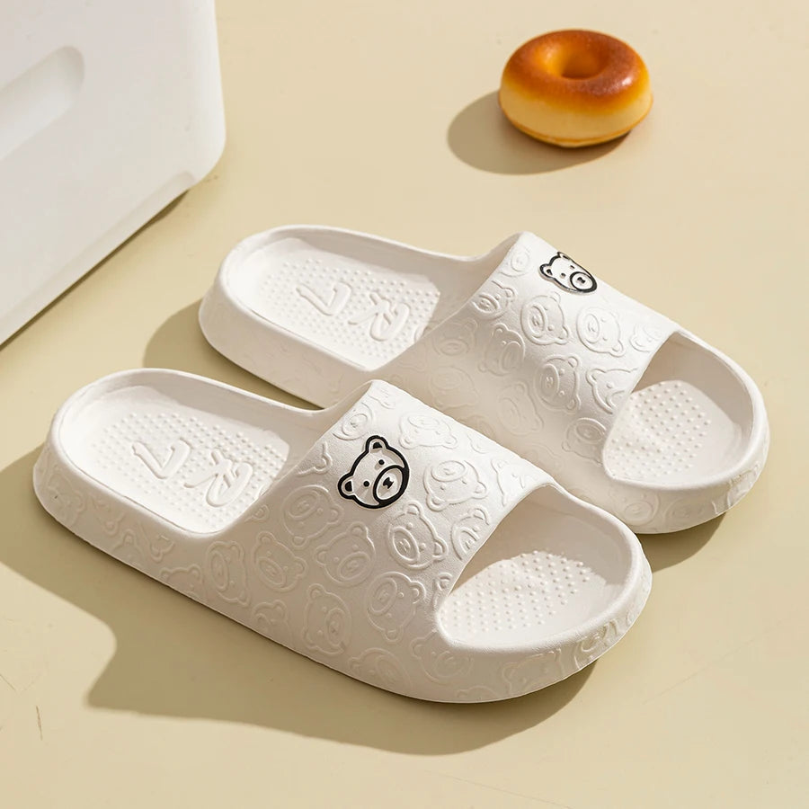 Printting Cute Bear Women Slippers Summer Indoor Soft Cartoon Sandals Bathroom Anti-slip Outdoor Comfy Men Leisure Shoes Couple fabbinventora.com