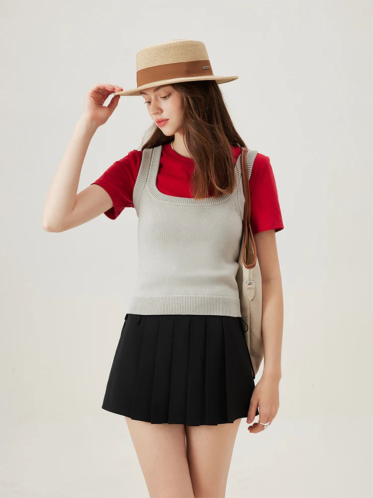 4 Colors Women Round Neck Casual Grey Summer T-Shirt Black Cotton Square Neck Short Sleeve Elastic Tees