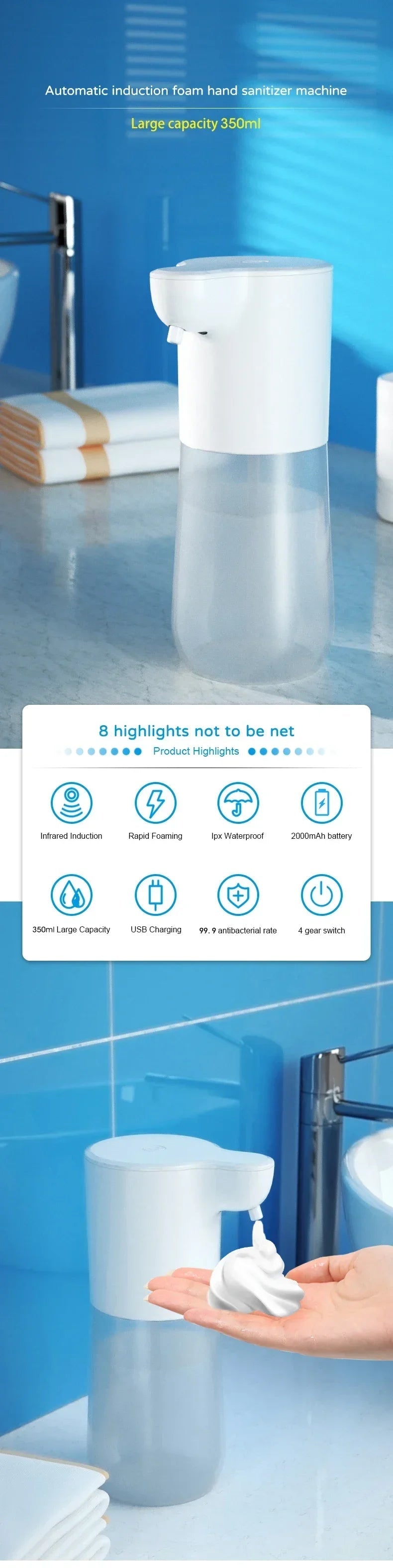 Automatic Soap Dispenser Soap Foam Dispenser Smart Sensor Soap Dispenser Contactless USB Charging 350ml Hand Sanitizer Machine fabbinventora.com