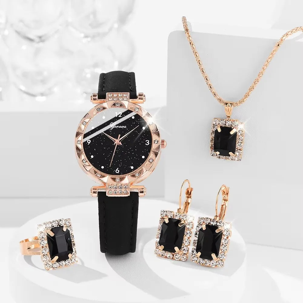 Womens Watches 5Pcs Set Luxury Rhinestone Women Fashion Elegant Wristwatch Quartz Watch For Girl WristWatch Bracelet Gift fabbinventora.com