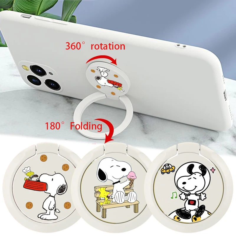 Snoopy Finger Ring Phone Holder 360° Rotation Foldable Desktop Phone Stand Grip Tok Bracket Lazy Bracket Phone Back Sticker Pad fabbinventora.com