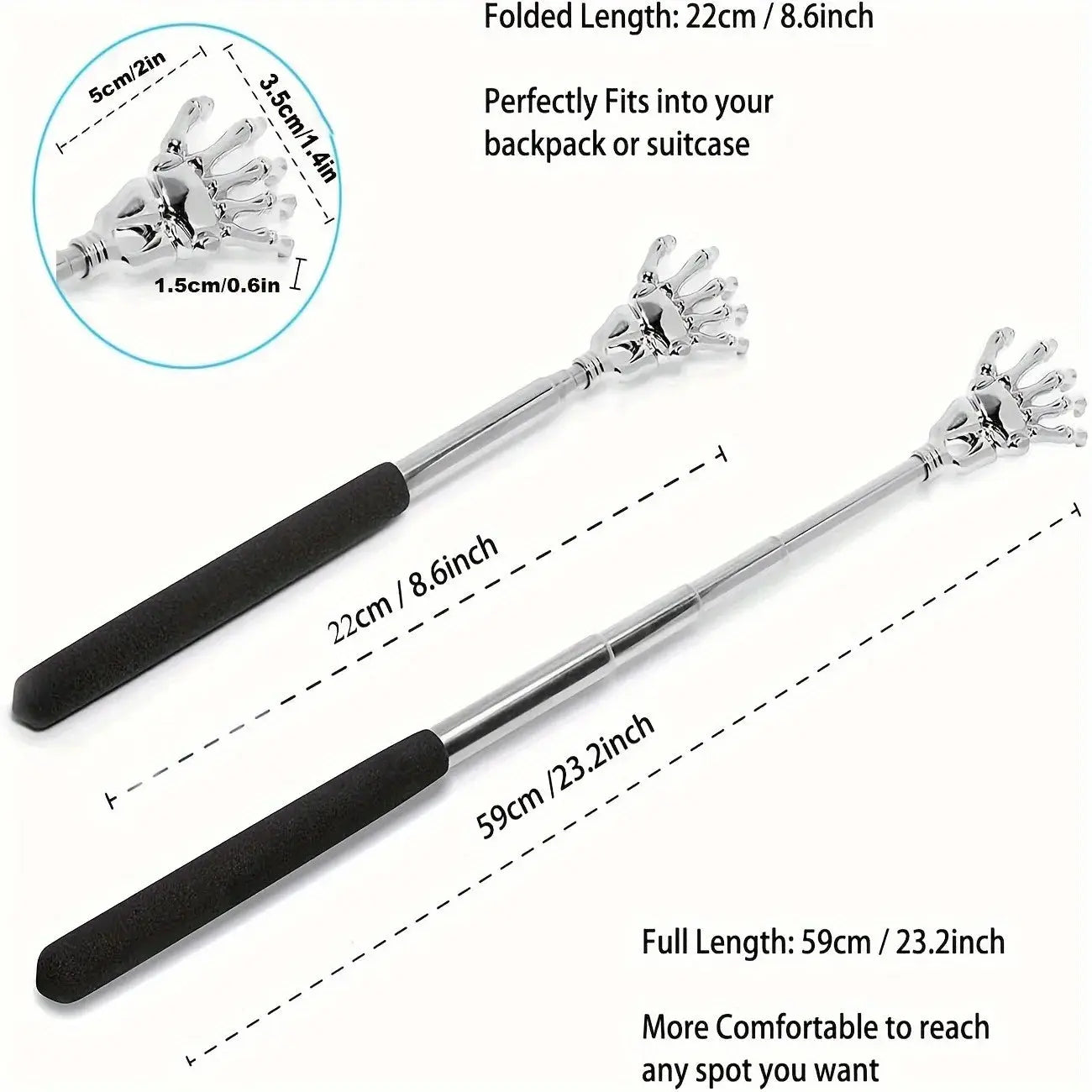 Portable Extendable Back Scratcher Stainless Steel Telescoping Back Scratcher for Both Human and Pets Extendable Back Massager fabbinventora.com