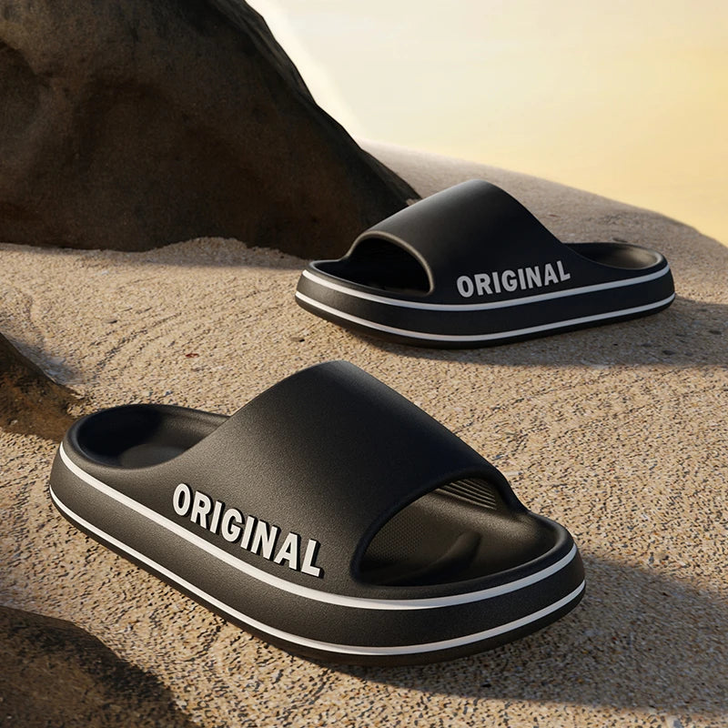 Feslishoet Women Letter Slippers Beach Slides Solid Color Mens Thick Sole Indoor Bathroom Anti Slip Shoes Summer Couple Sandals fabbinventora.com