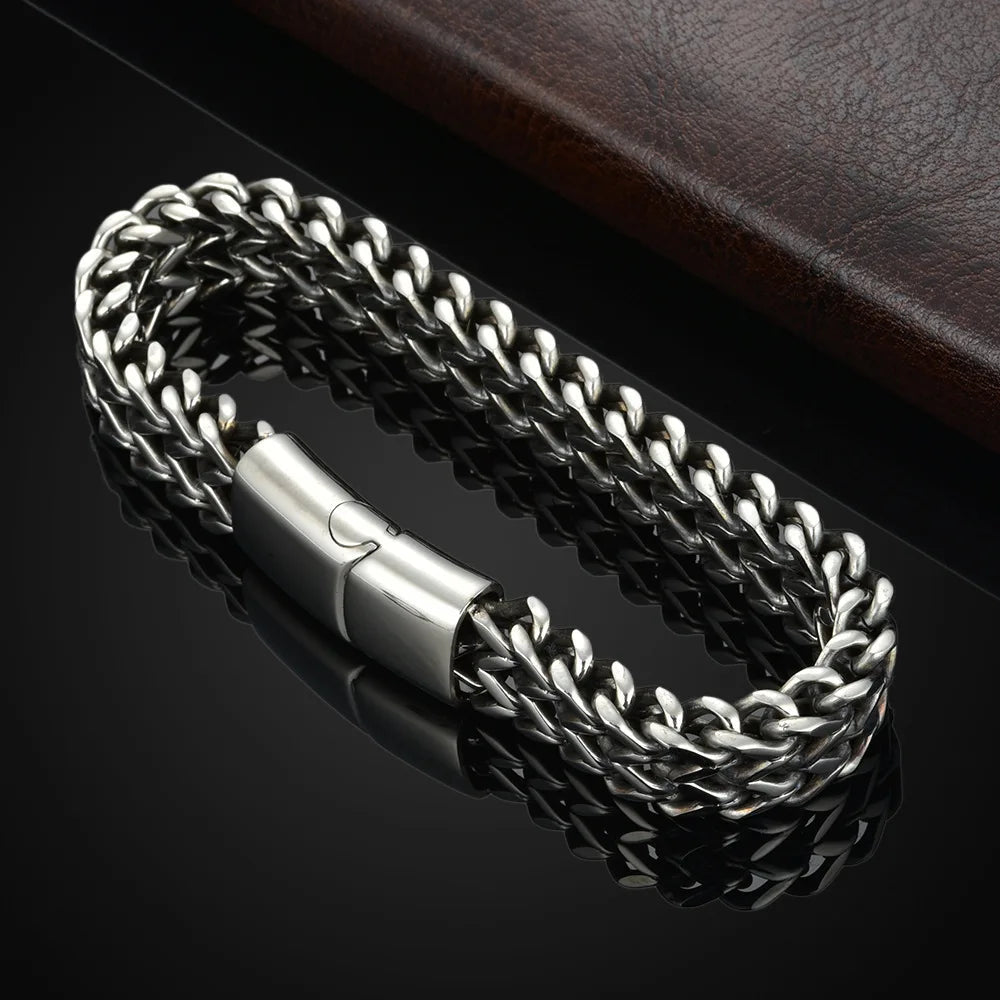 Stainless Steel Braided Double Row Front and Rear Fish Scale Alloy Magnetic Buckle Bracelet with Keel Jewelry New Model fabbinventora.com