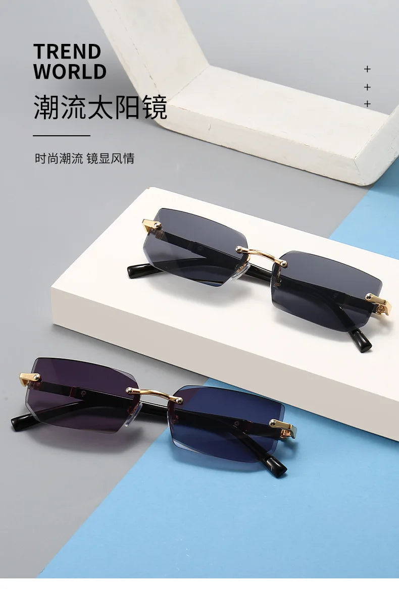 Rimless Sunglasses Rectangle Fashion Popular Women Men Shades Small Square Sun Glasses For Female Male Summer Traveling Oculos fabbinventora.com