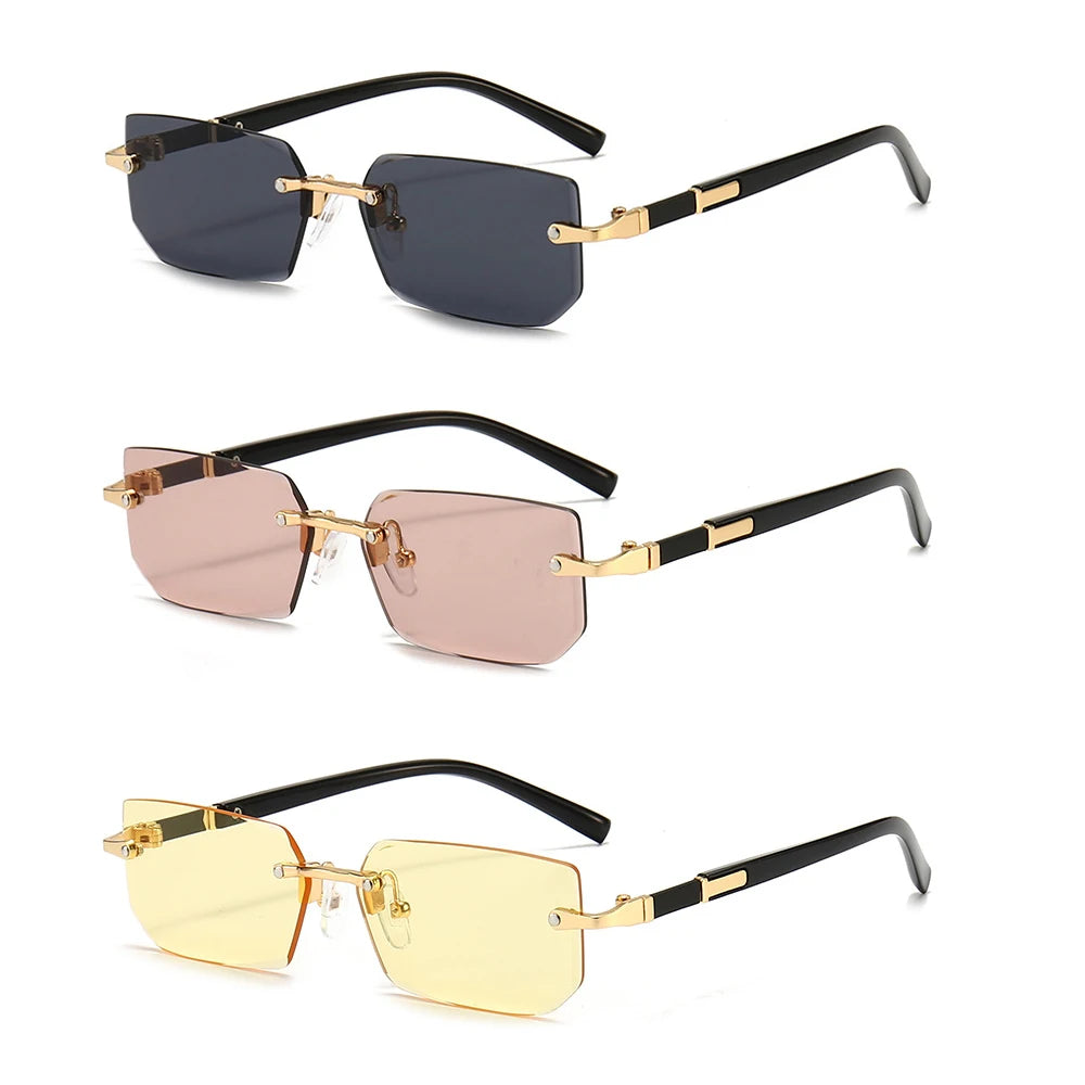 Rimless Sunglasses Rectangle Fashion Popular Women Men Shades Small Square Sun Glasses For Female Male Summer Traveling Oculos fabbinventora.com