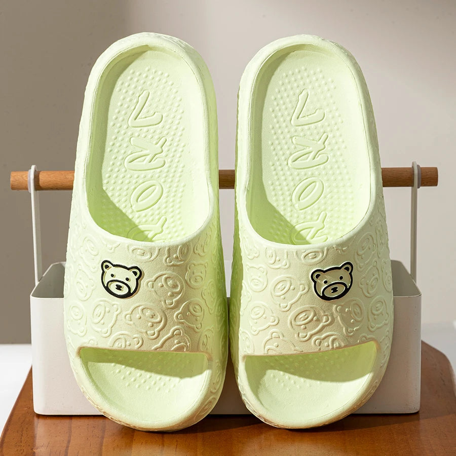 Printting Cute Bear Women Slippers Summer Indoor Soft Cartoon Sandals Bathroom Anti-slip Outdoor Comfy Men Leisure Shoes Couple fabbinventora.com