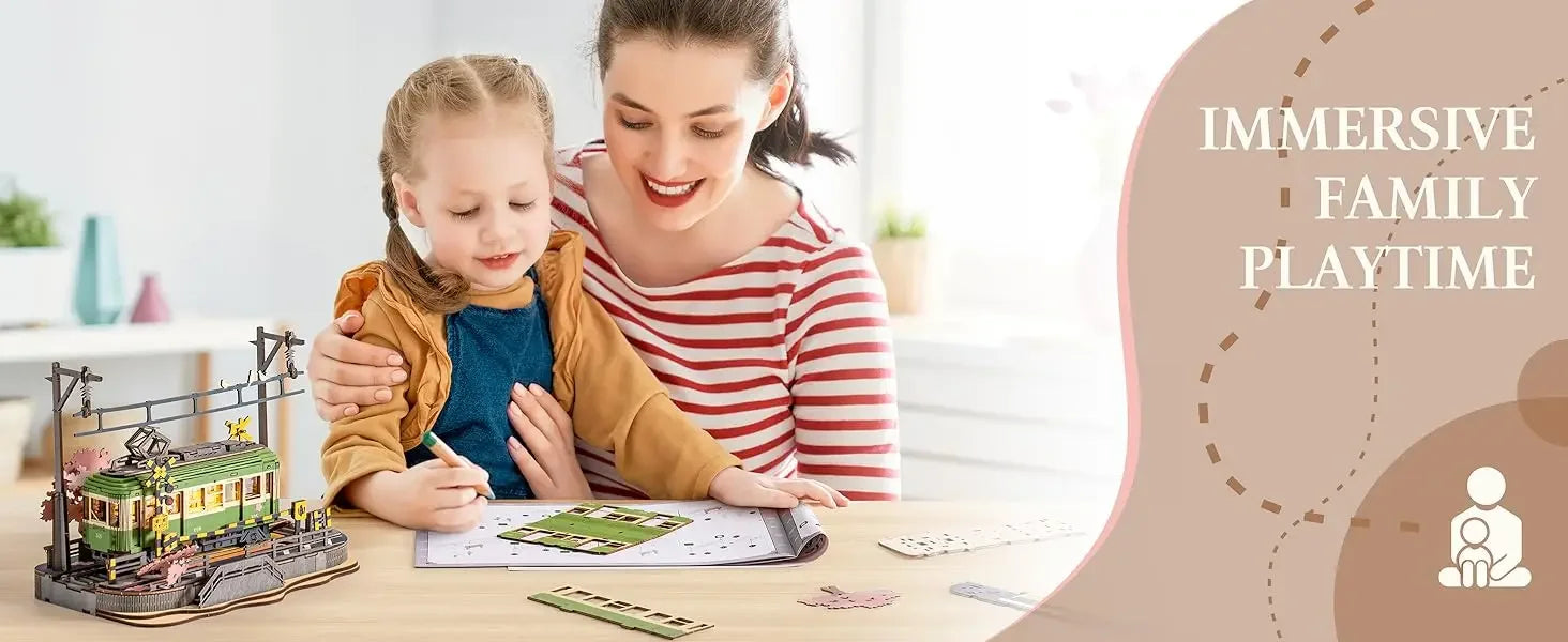 Robotime Sakura Journey Tram 3D wooden puzzle with LED lights decor