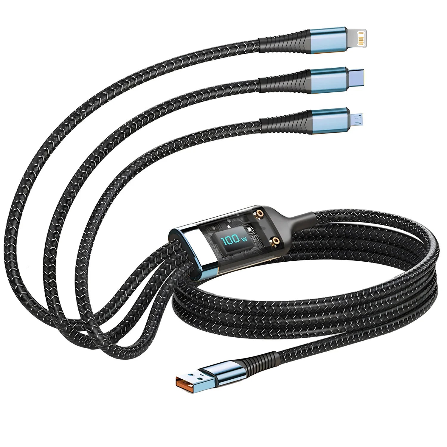 100W Fast Charging Cable Multi Charger Cable Nylon Braided Multiple USB Universal 3 in 1 Charging Cord Adapter with Type-C Micro fabbinventora.com