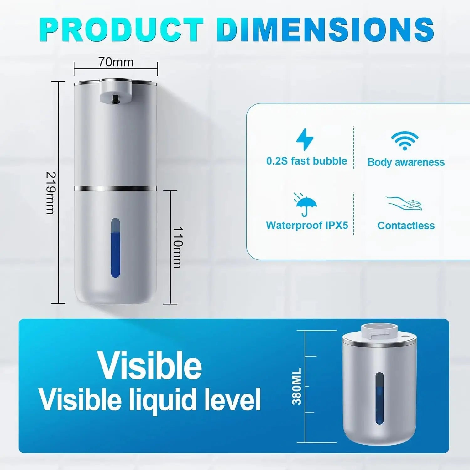 Soap dispenser for bathroom kitchen 380ml Touchless Sensor Smart Washing Hand 4 Level Adjustable automatic Foam Soap Dispenser fabbinventora.com