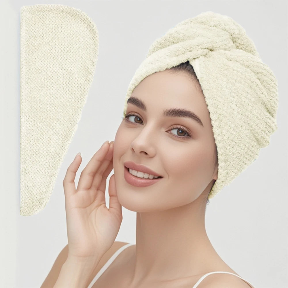 Solid color hair towel Textured dry hair cap 9.8 "X 25.5" absorbent hair towel wrap for button-down women fabbinventora.com