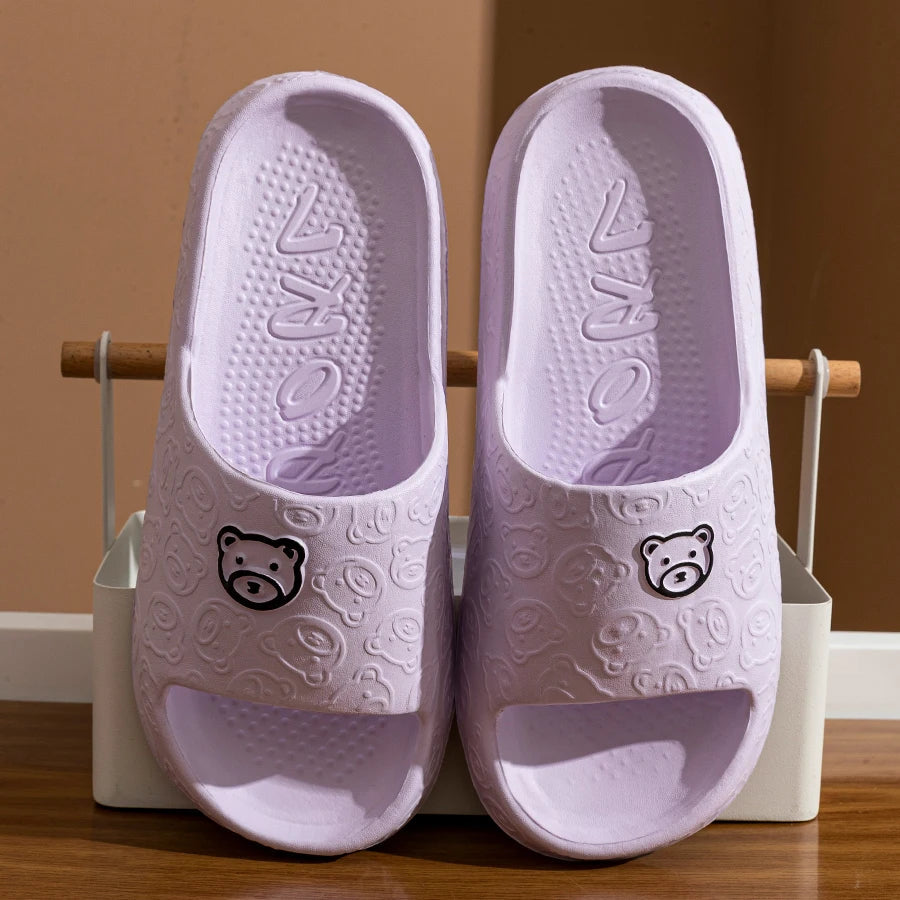Printting Cute Bear Women Slippers Summer Indoor Soft Cartoon Sandals Bathroom Anti-slip Outdoor Comfy Men Leisure Shoes Couple fabbinventora.com