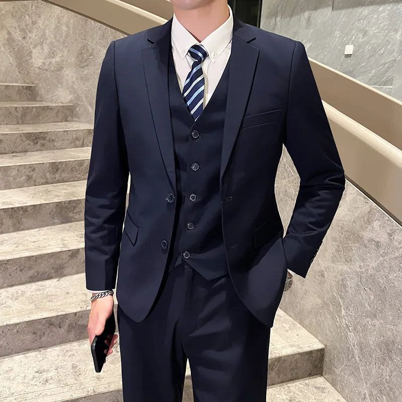 Men's Business Casual Professional Dress (suit + Vest + Trousers) Slim-fit Groom Best Man Wedding Three-piece Dress Trend fabbinventora.com