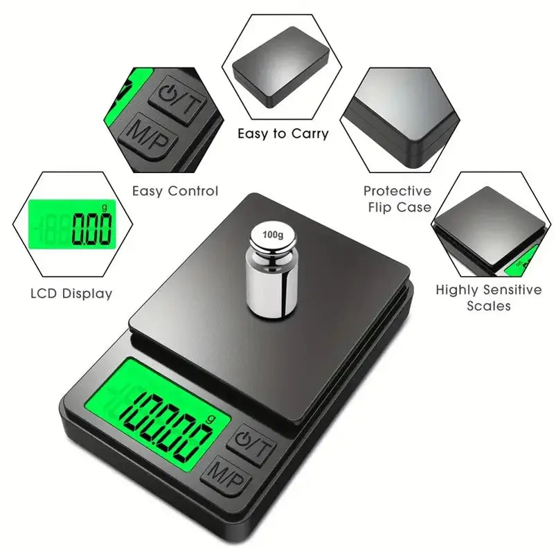 Precision Pocket Scale 1000g X 0.1g - Digital Gram, Food, Jewelry, Ounces/Grains Scale with Backlit LCD - Mini Scale for Travel fabbinventora.com