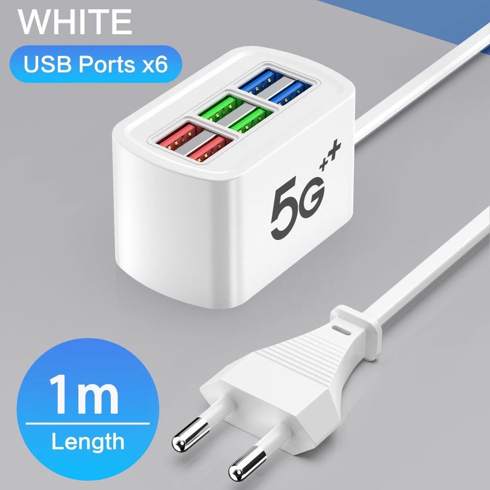 Fast USB Charger 6 in 1 Power Strip Desktop Charging Station Fast Charging 1m Cord USB HUB Adapter Socket for iPhone 16 Home fabbinventora.com