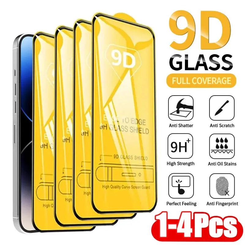1-4PCS 9D Protective Glass For iPhone 16 15 11 12 13 14 Pro Max 15Plus Screen Protector For iPhone XR X XS MAX Tempered Glass fabbinventora.com