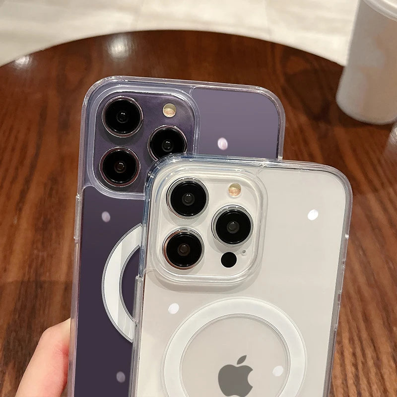 For Magesafe Magnetic Transparent Wireless Charge Case For iPhone 11 12 13 14 15 16 17 Air Pro Max Plus Mini Shockproof PC Cover fabbinventora.com
