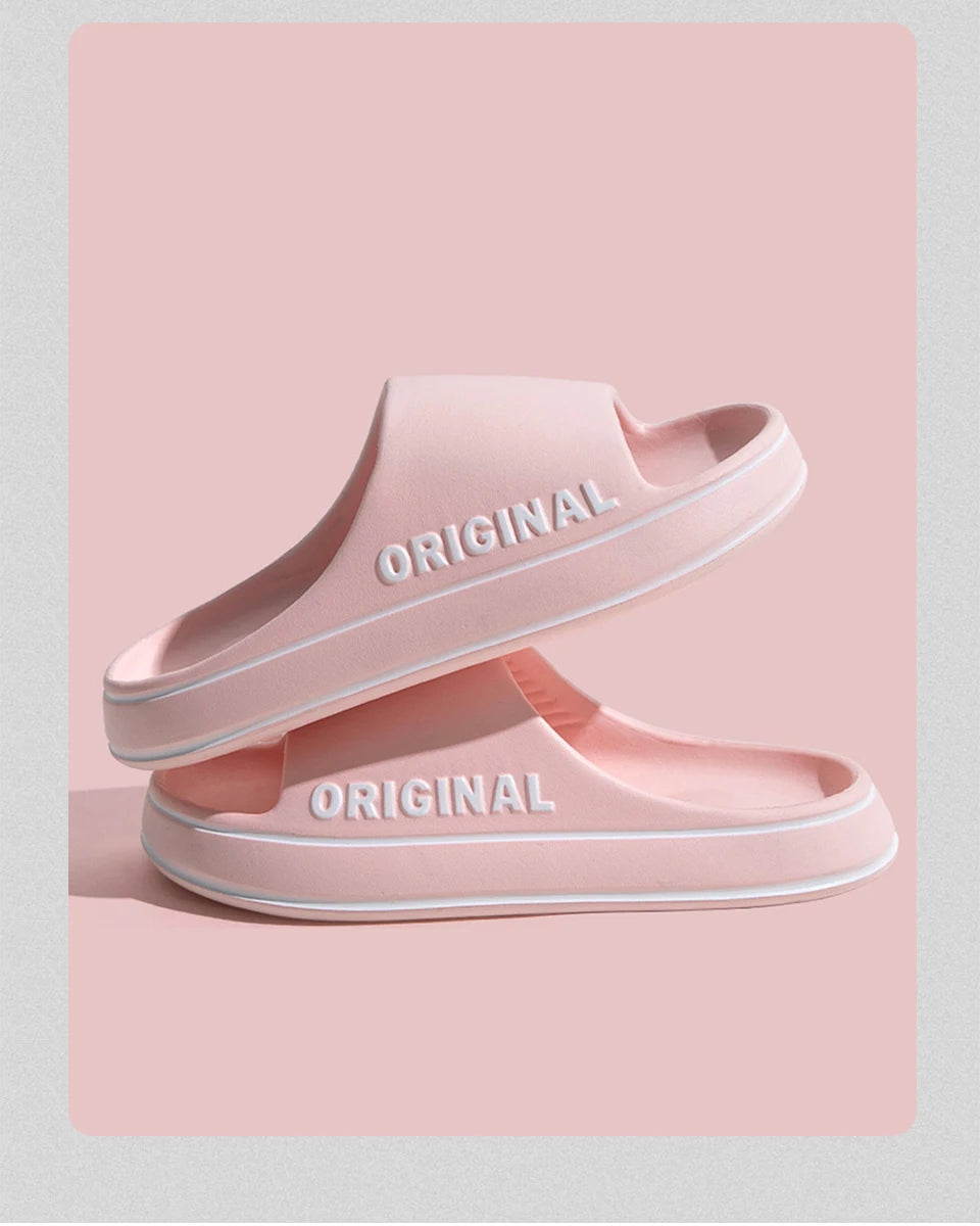 Feslishoet Women Letter Slippers Beach Slides Solid Color Mens Thick Sole Indoor Bathroom Anti Slip Shoes Summer Couple Sandals fabbinventora.com