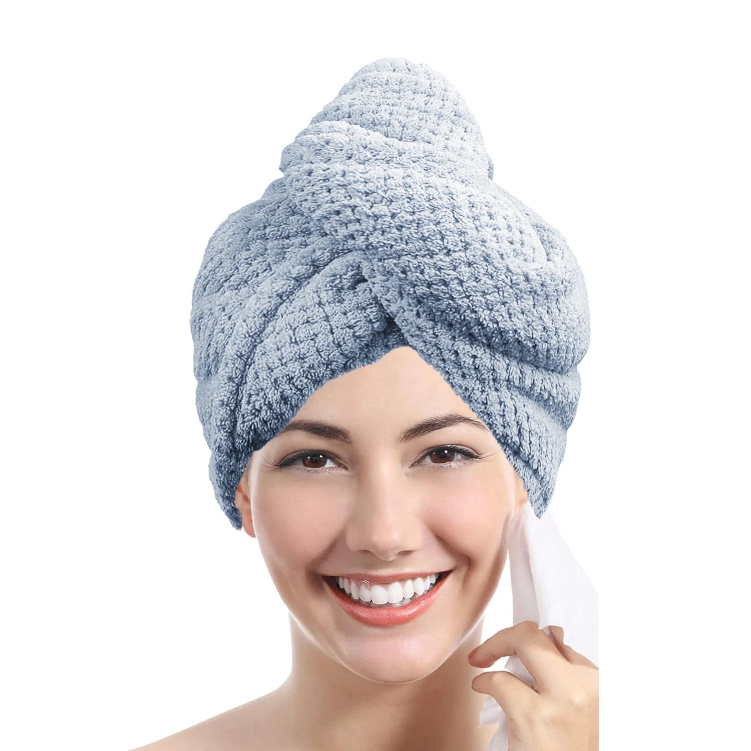 Solid color hair towel Textured dry hair cap 9.8 "X 25.5" absorbent hair towel wrap for button-down women fabbinventora.com