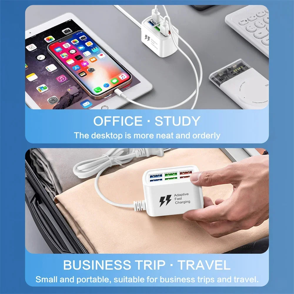Fast USB Charger 6 in 1 Power Strip Desktop Charging Station Fast Charging 1m Cord USB HUB Adapter Socket for iPhone 16 Home fabbinventora.com