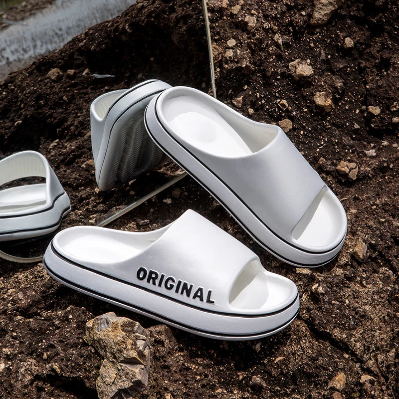 Feslishoet Women Letter Slippers Beach Slides Solid Color Mens Thick Sole Indoor Bathroom Anti Slip Shoes Summer Couple Sandals fabbinventora.com