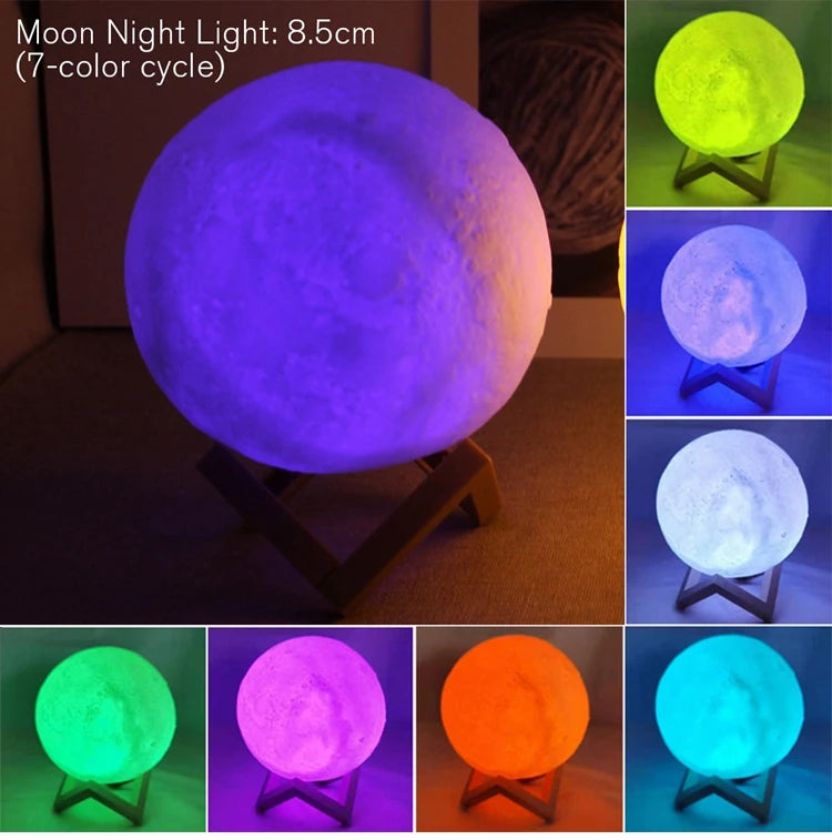 8cm Moon Lamp LED Night Light Battery Powered With Stand Starry Lamp Bedroom Decor Night Lights Kids Gift Moon Lamp fabbinventora.com