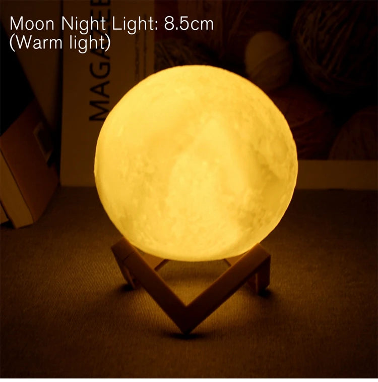 8cm Moon Lamp LED Night Light Battery Powered With Stand Starry Lamp Bedroom Decor Night Lights Kids Gift Moon Lamp fabbinventora.com