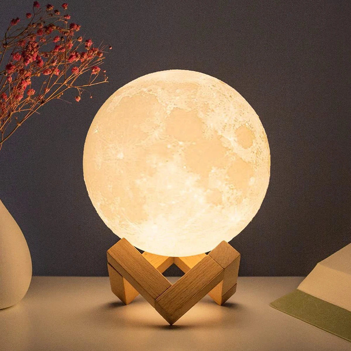 8cm Moon Lamp LED Night Light Battery Powered With Stand Starry Lamp Bedroom Decor Night Lights Kids Gift Moon Lamp fabbinventora.com