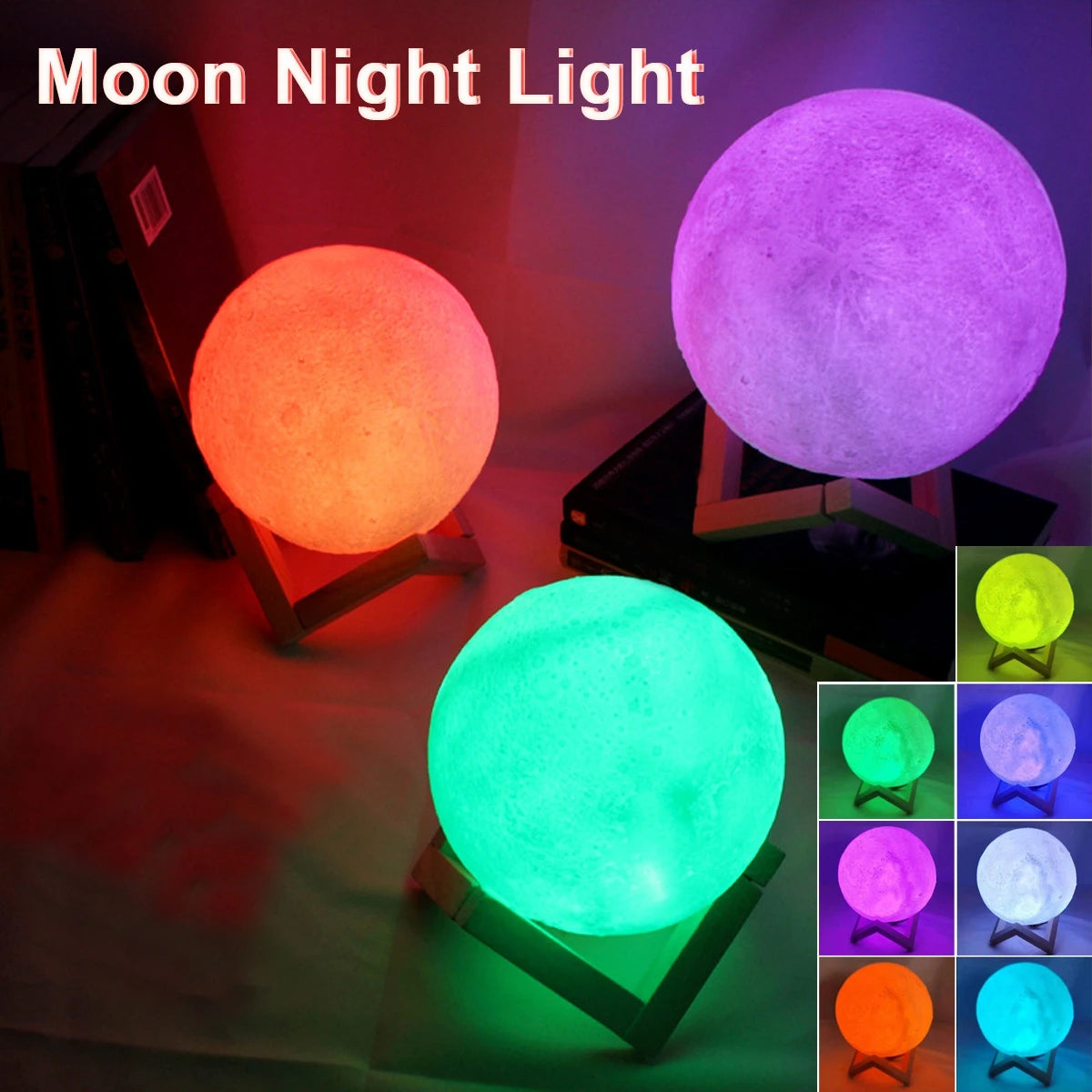 8cm Moon Lamp LED Night Light Battery Powered With Stand Starry Lamp Bedroom Decor Night Lights Kids Gift Moon Lamp fabbinventora.com